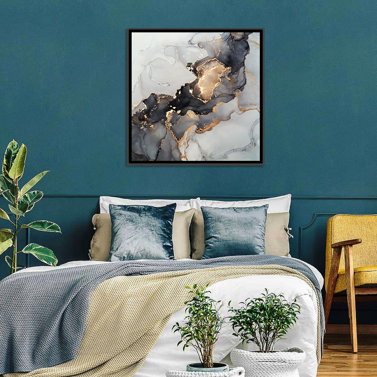 Black Fire Marble Abstract Wall Art