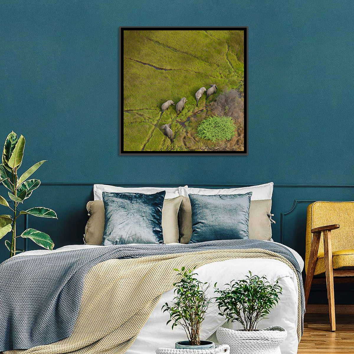 Aerial Herd of Elephants Wall Art
