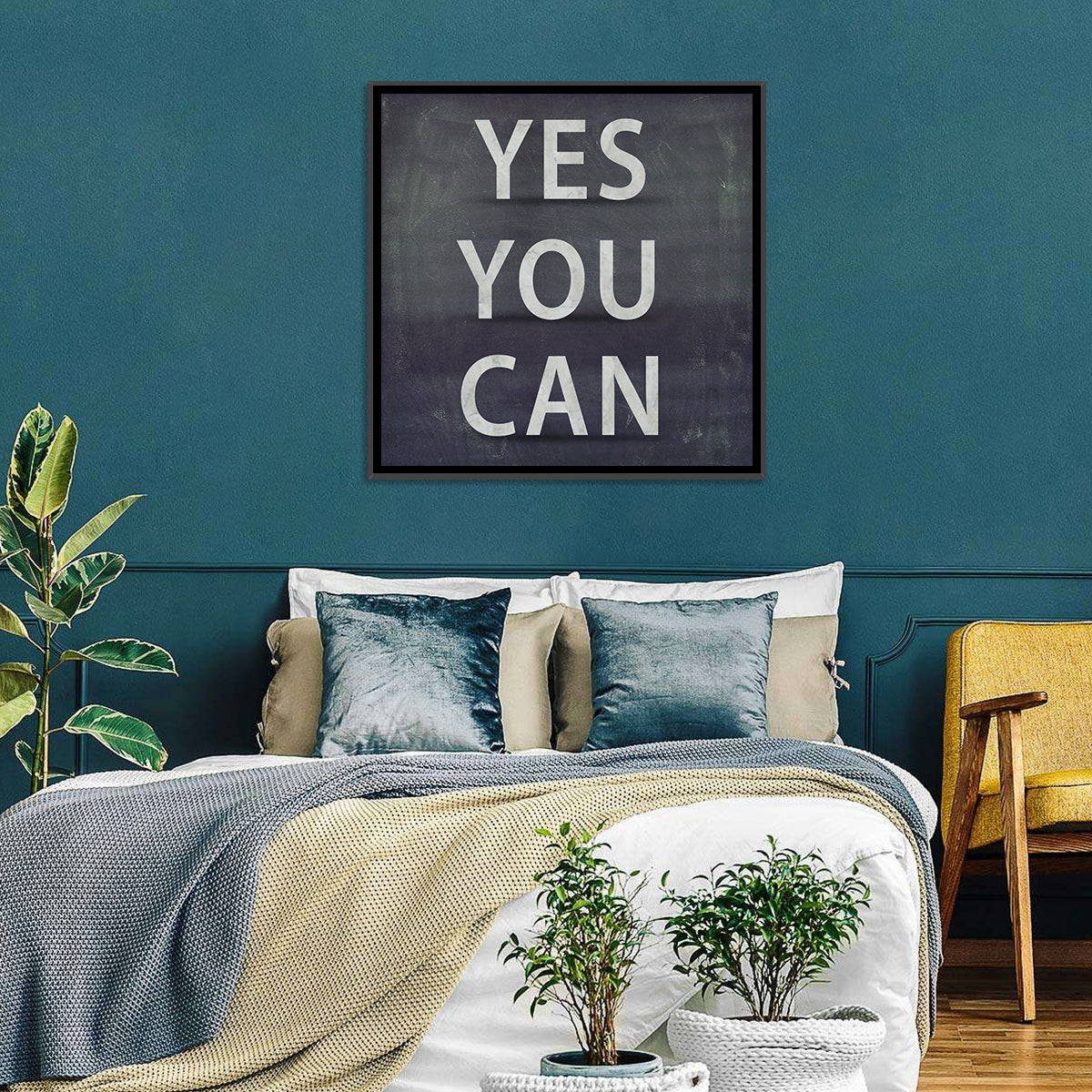 Yes You Can Chalkboard Typography Wall Art in a room, square
