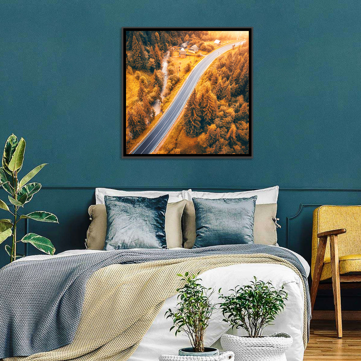 Carpathian Autumn Road Wall Art in a room, square