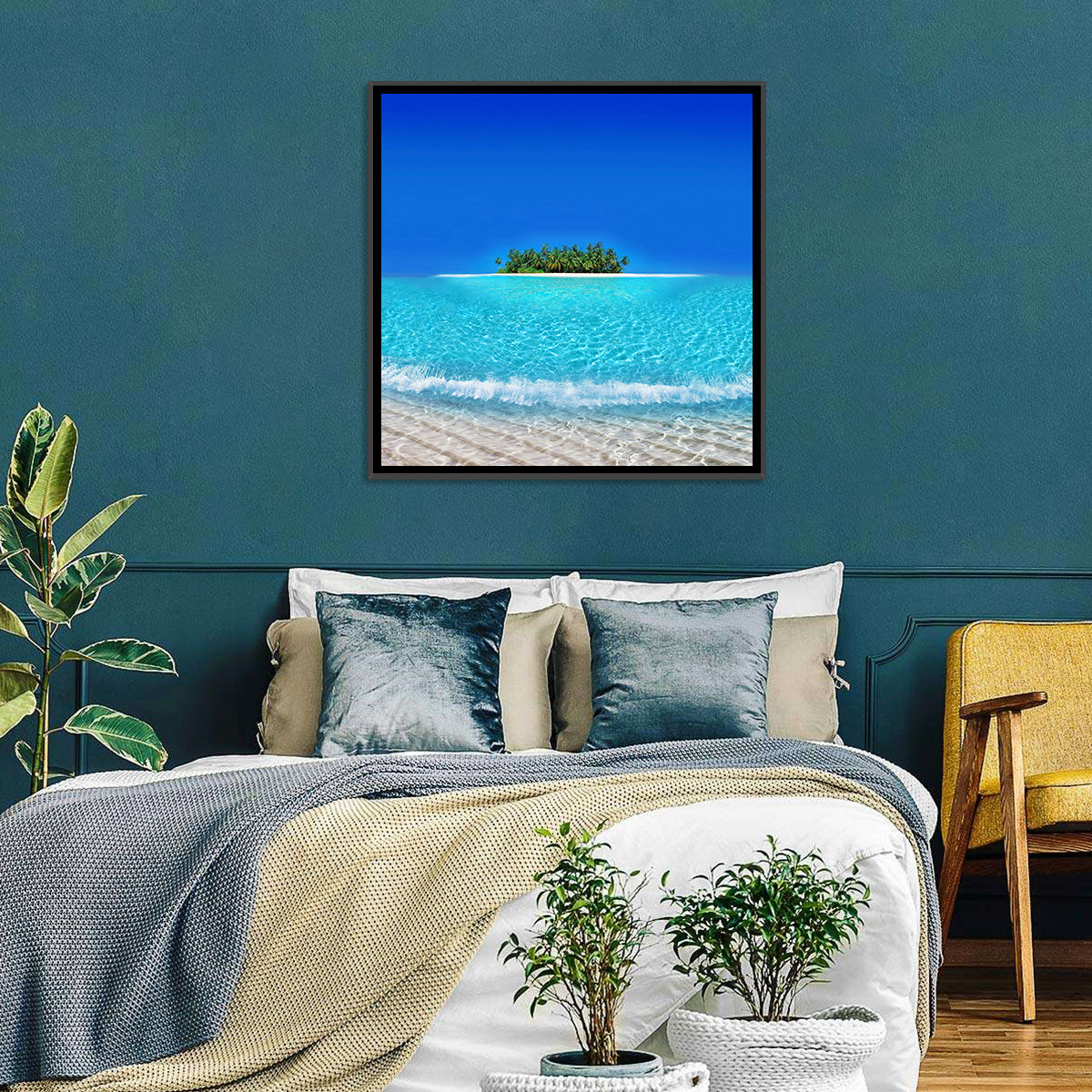 Turquoise Atoll Sandbar with Palm Trees Wall Art