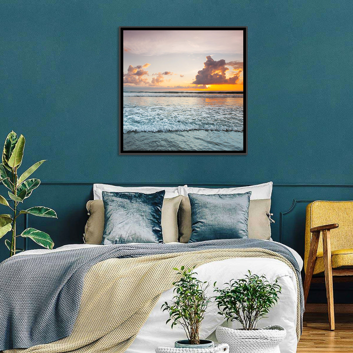 Cloudy Beach Sunset Wall Art
