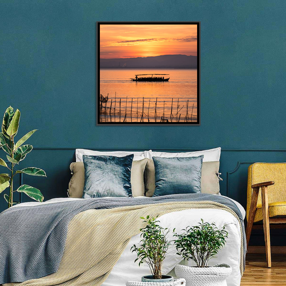 Albufera Sunrise Boat Silhouette Wall Art