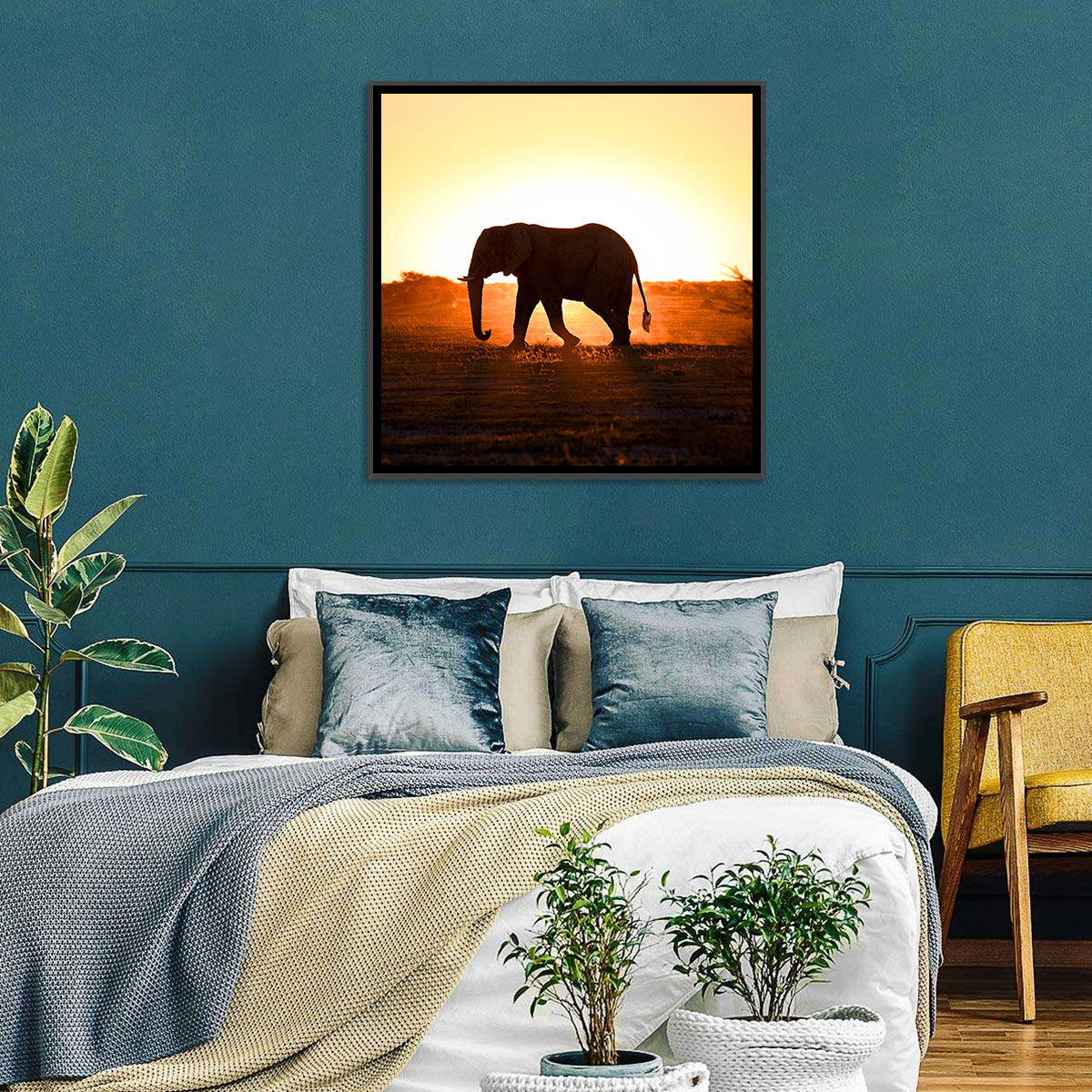 Golden Hour Elephant Silhouette Wall Art