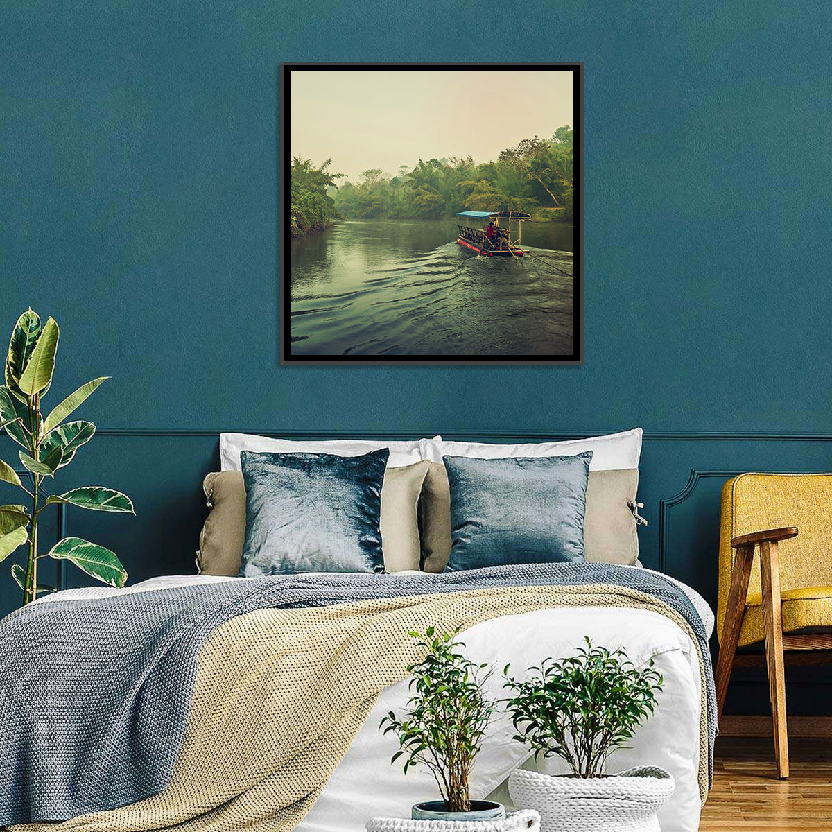 Misty Long-tail Boat on River Kwai Wall Art