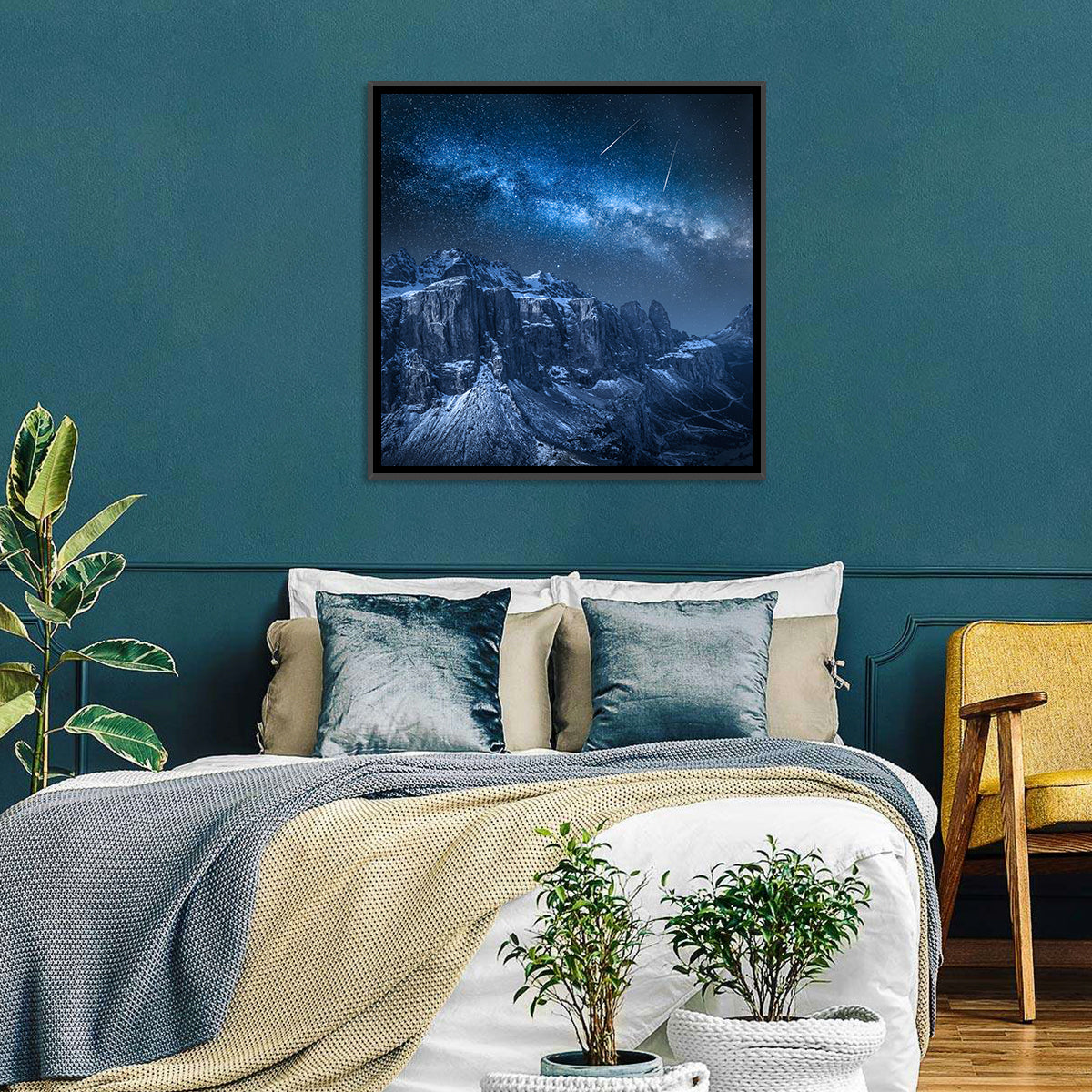 Milky Way Over Snowy Dolomites Wall Art in a room, square