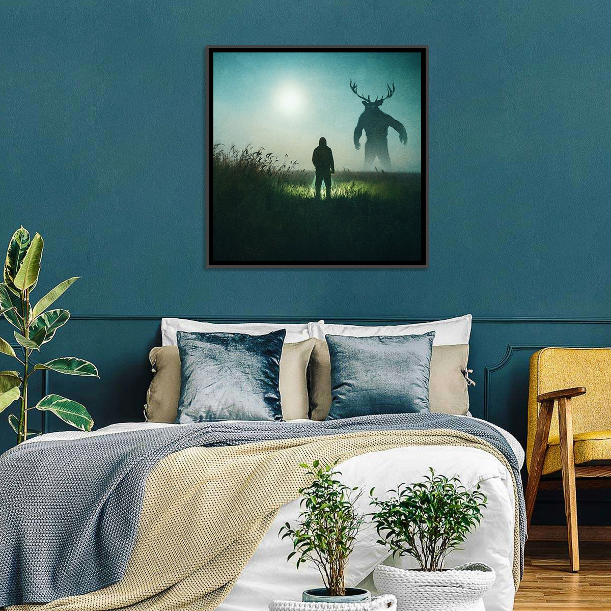Antlered Shadow in Mist Wall Art