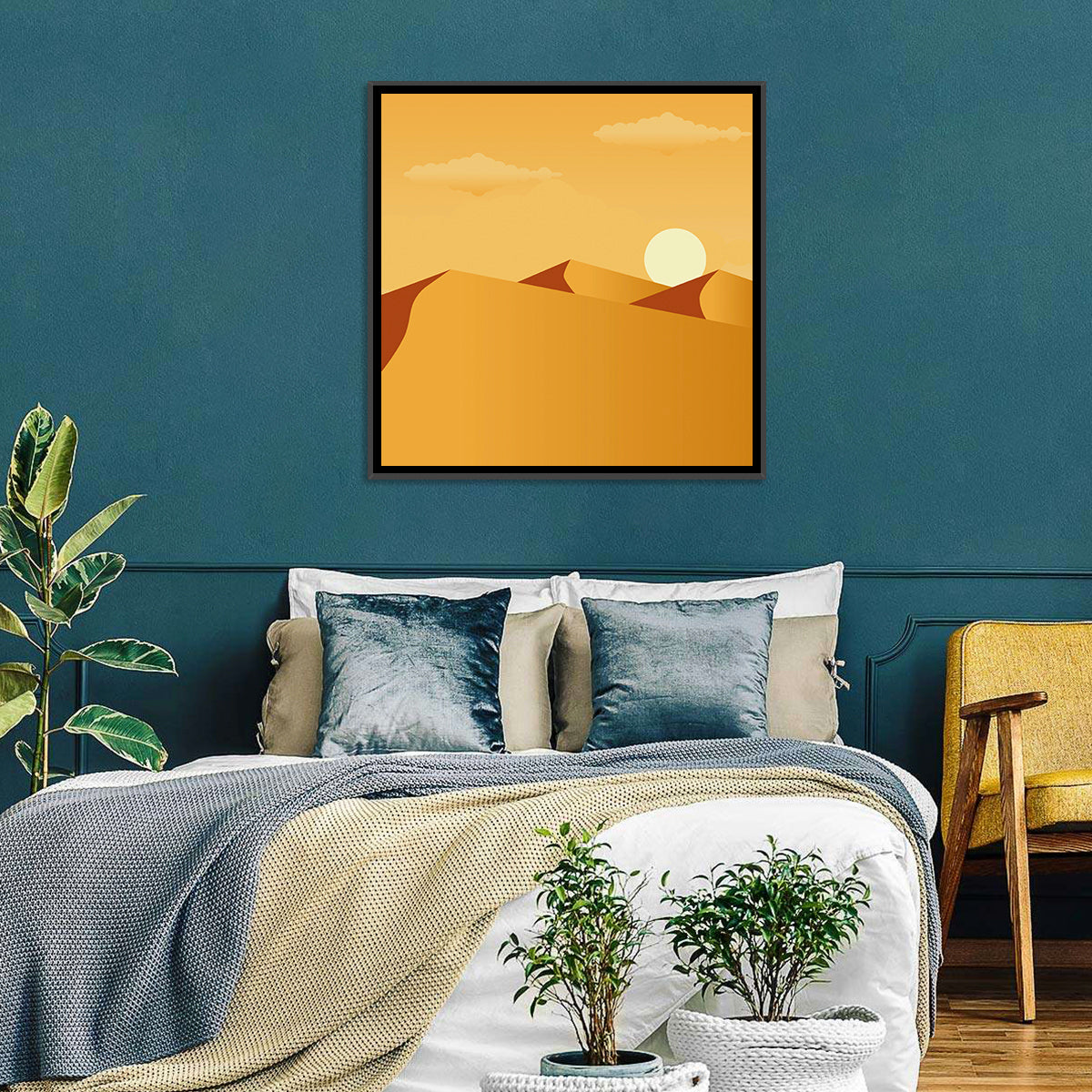 Sunset Over Sand Dunes Wall Art in a room, square