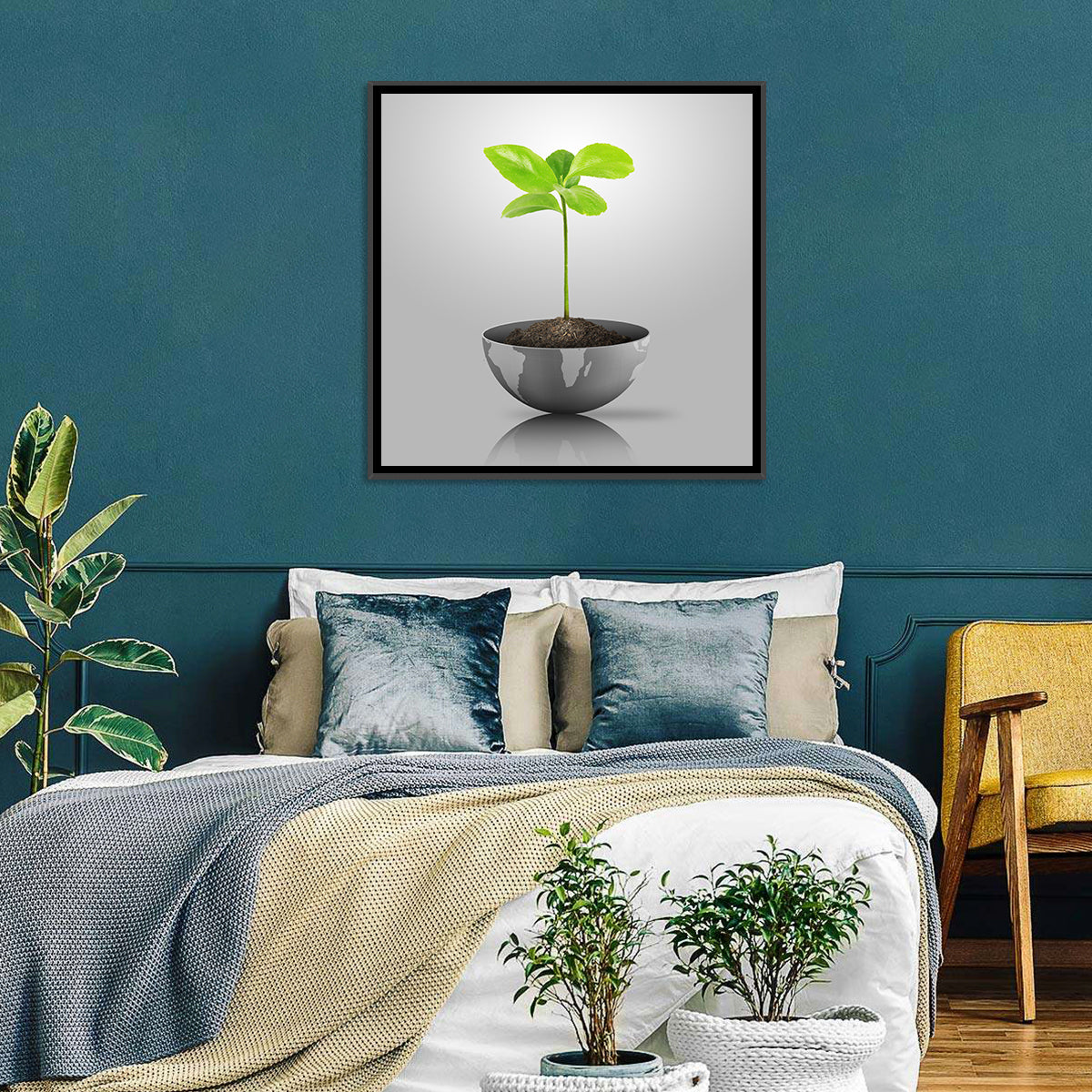 Young Plant on Globe Wall Art in a room, square