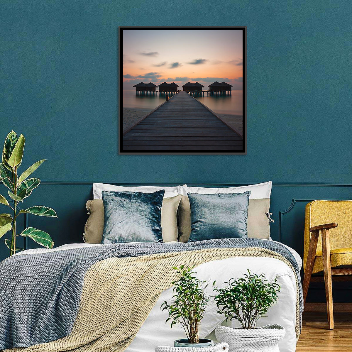 Overwater Bungalows at Sunset Wall Art