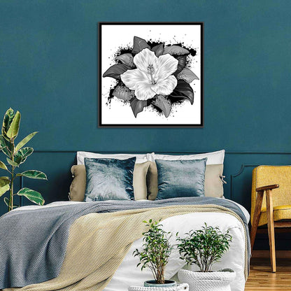 Ink Splatter Hibiscus Illustration Wall Art