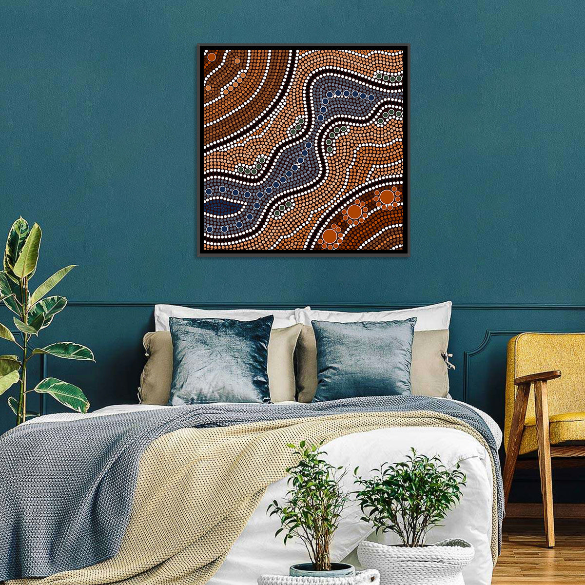 Rhythmic Dot River Wall Art in a room, square
