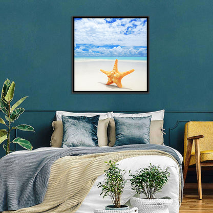 Minimalist Yellow Starfish on Turquoise Shore Wall Art
