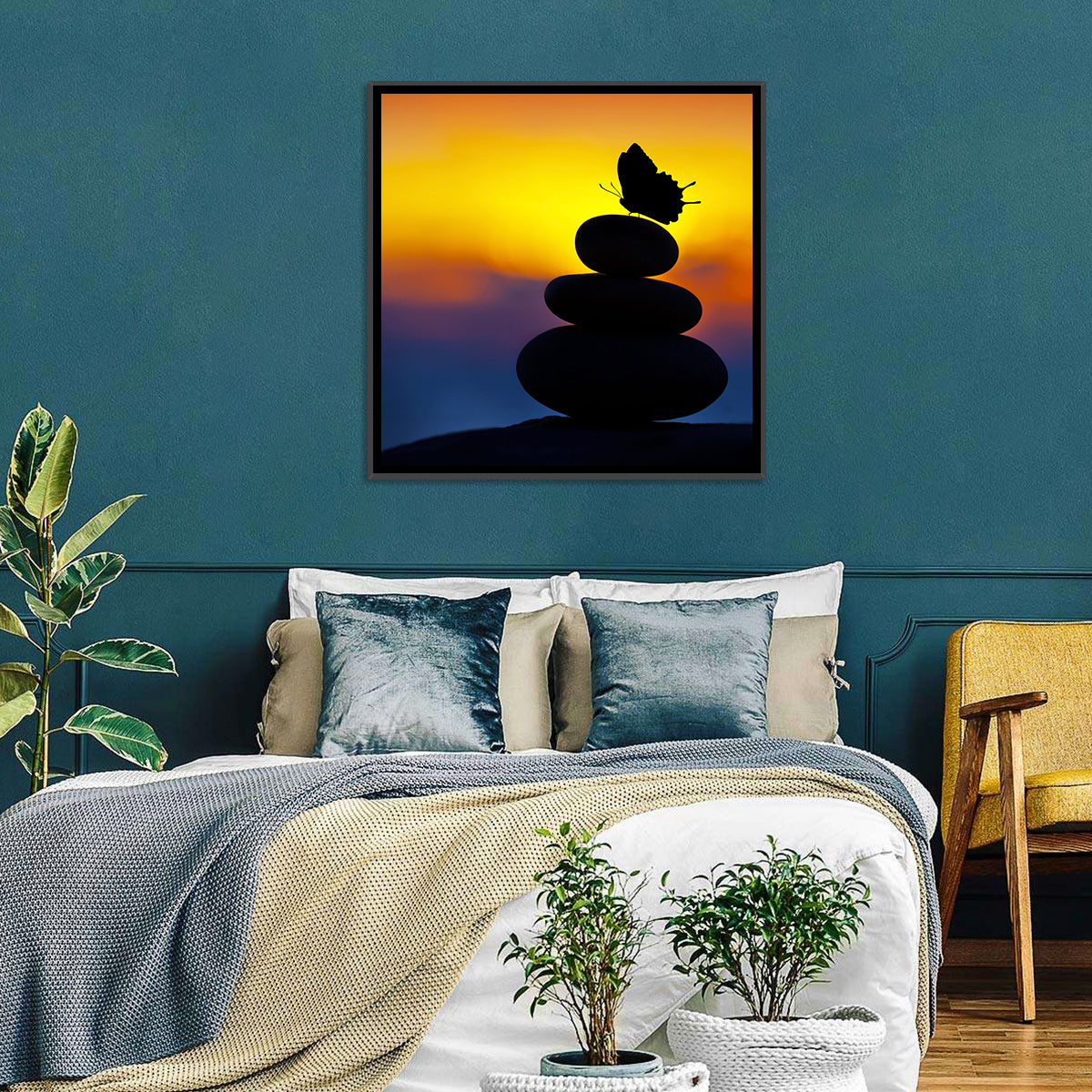 Stacked Spa Stones with Butterfly Wall Art