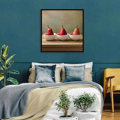 Three Red Pears in Bowls Wall Art