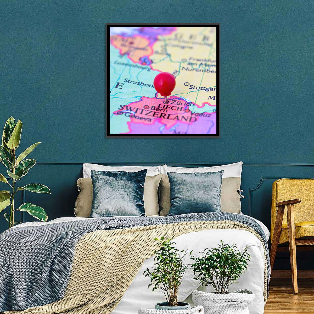 Zurich Map with Red Pin Wall Art