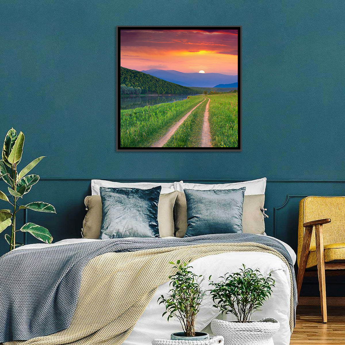 Sunset Path to Mountain Lake Wall Art