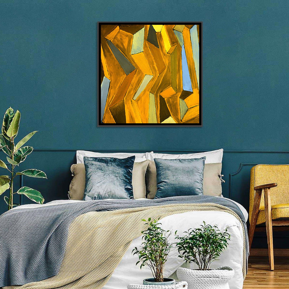 Golden Blocks Abstract Wall Art