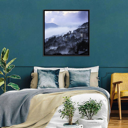 Misty Hillside Town Wall Art