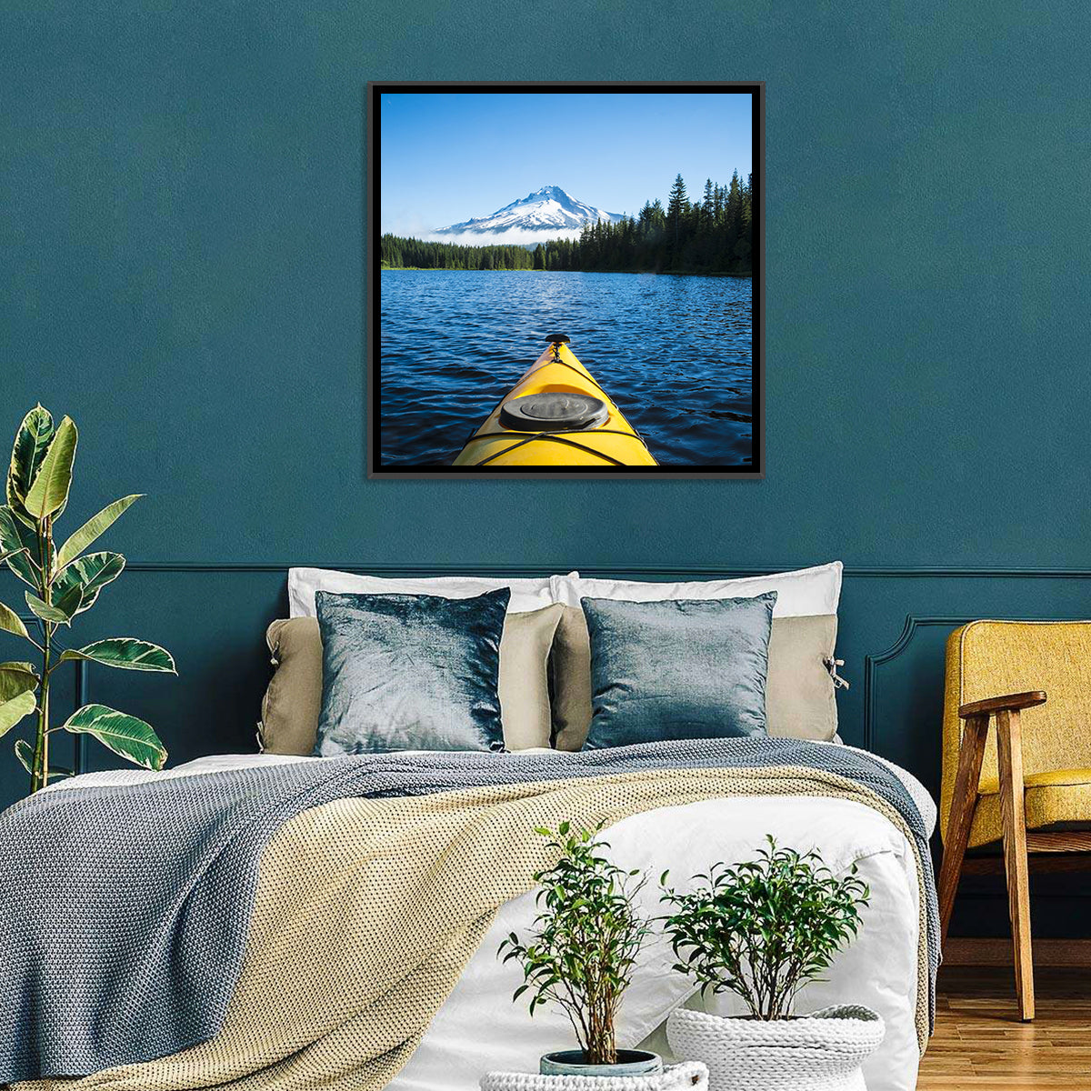 Yellow Kayak at Trillium Lake Wall Art
