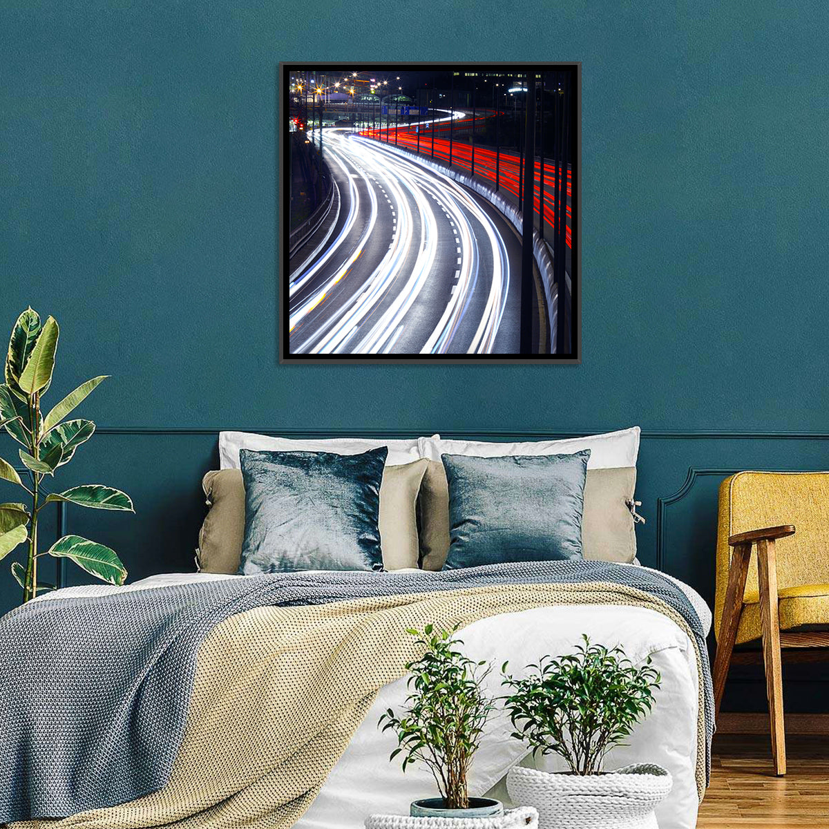 Night Highway Light Trails Wall Art
