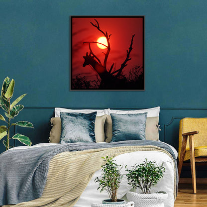 Giraffe Silhouette at Sunset Wall Art