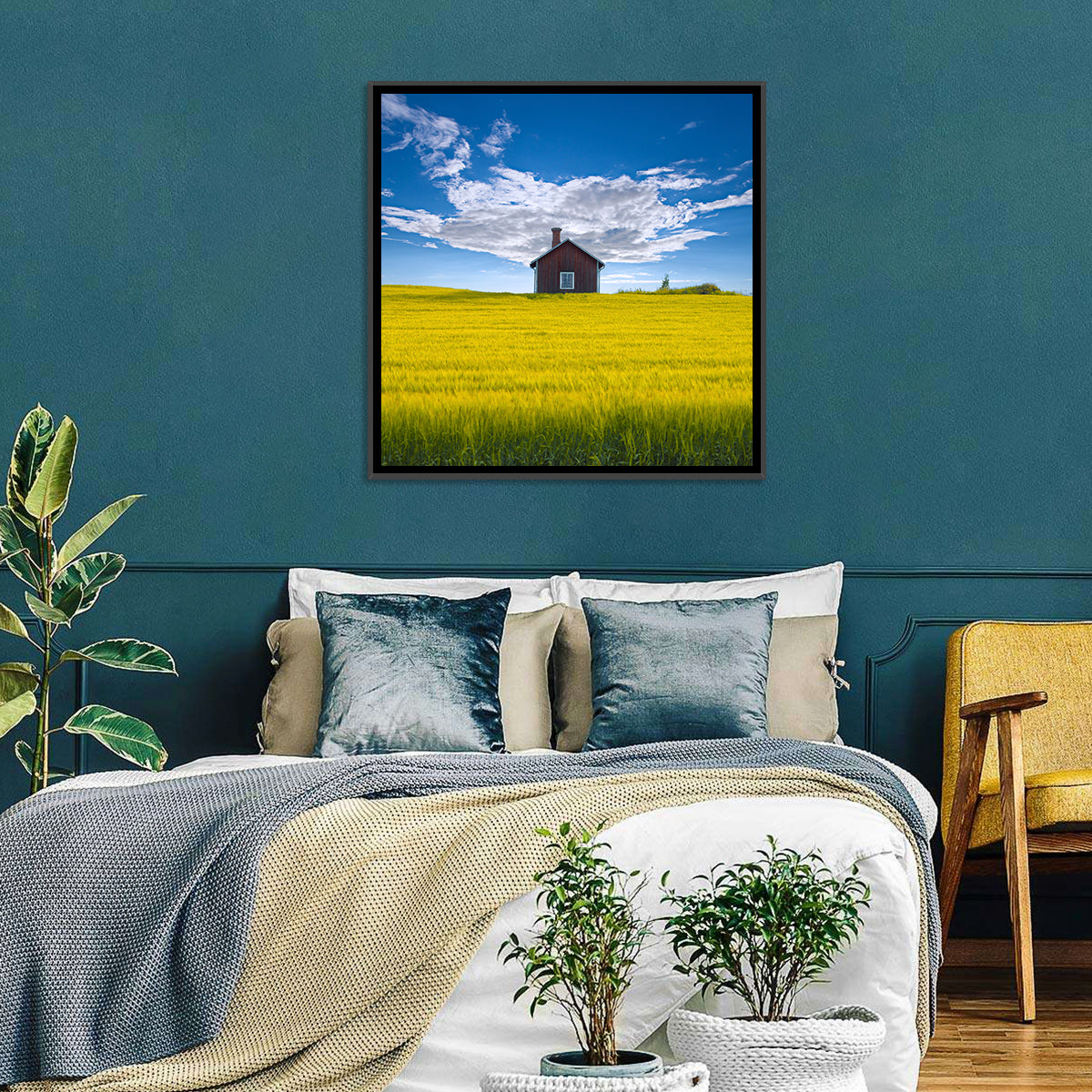 Red Barn in Golden Wheat Field Wall Art