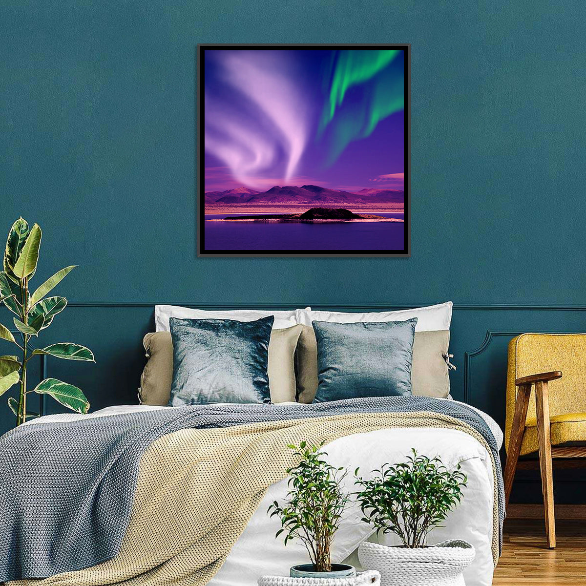 Violet Aurora Over Island Lake Wall Art