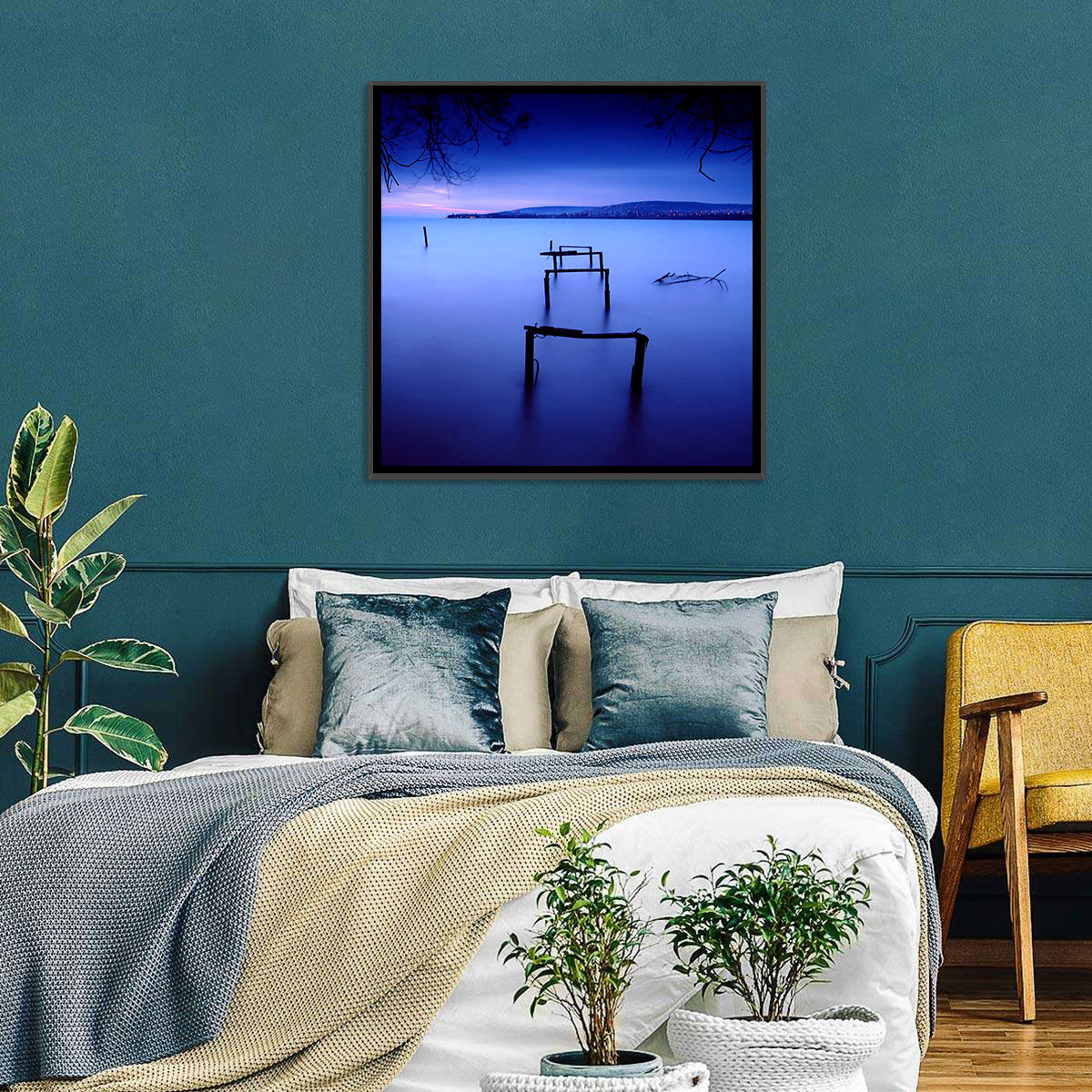 Lake Balaton at Twilight Wall Art in a room, square