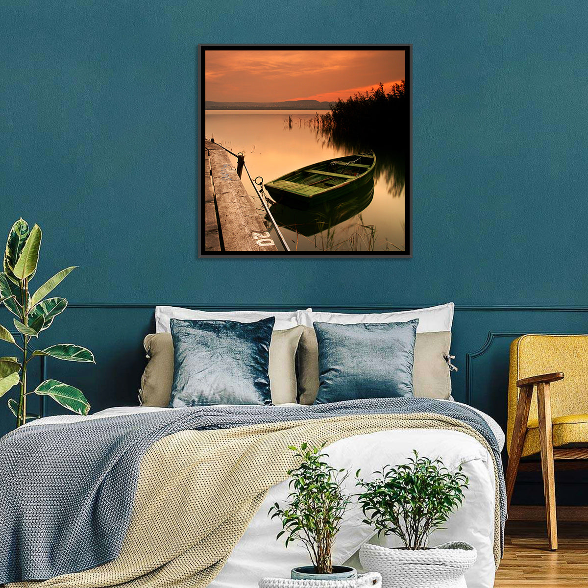 Pier and Rowboat on Lake Balaton Wall Art