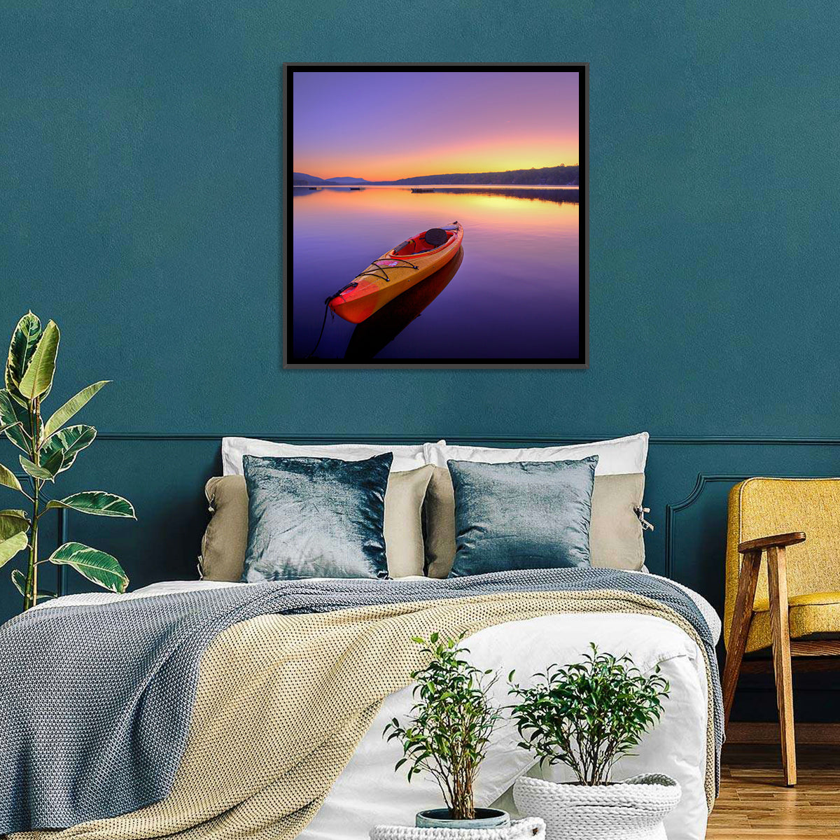 Bright Orange Kayak at Sunset Wall Art