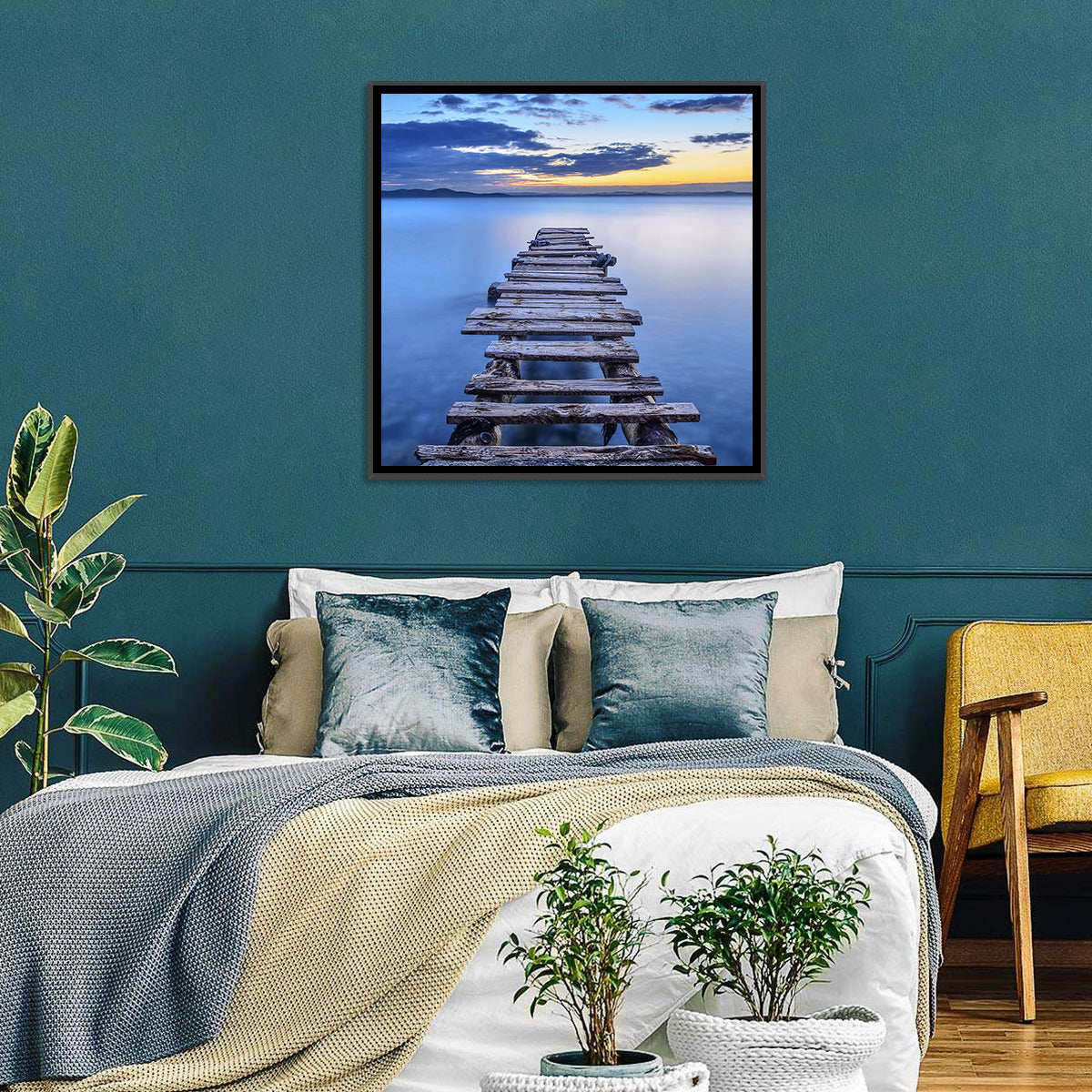 Weathered Lake Pier at Dusk Wall Art