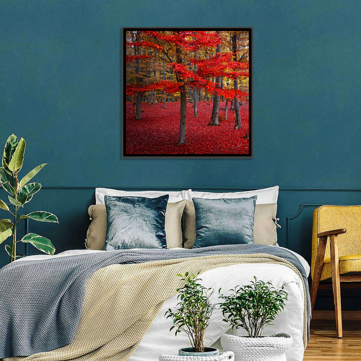 Crimson Autumn Forest Wall Art