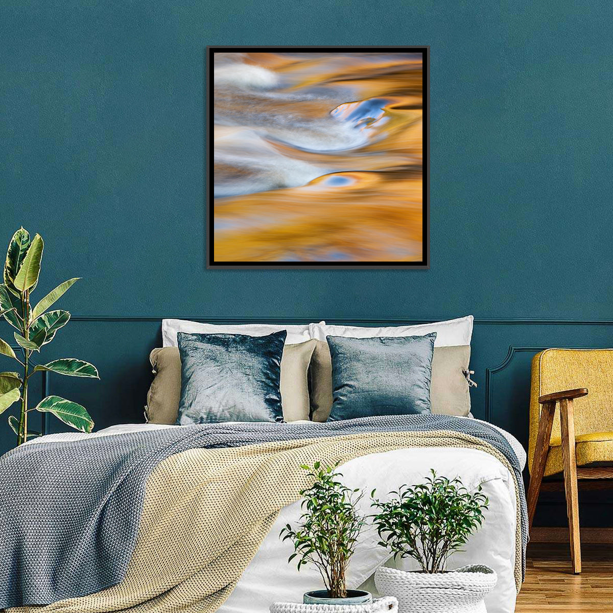 Golden Water Abstraction Wall Art
