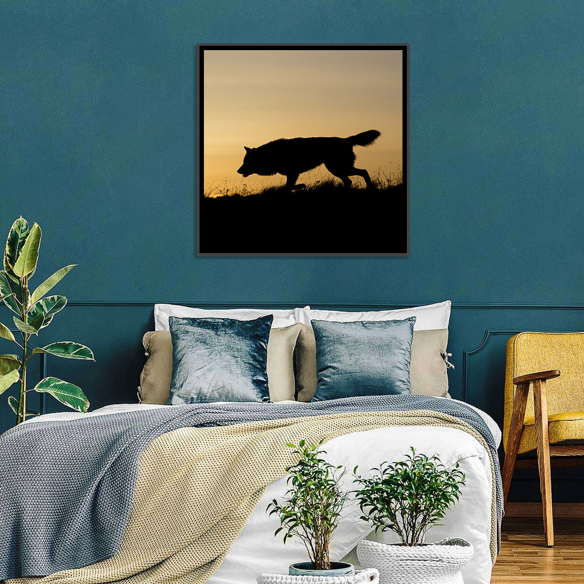 Wolf at Golden Horizon Wall Art