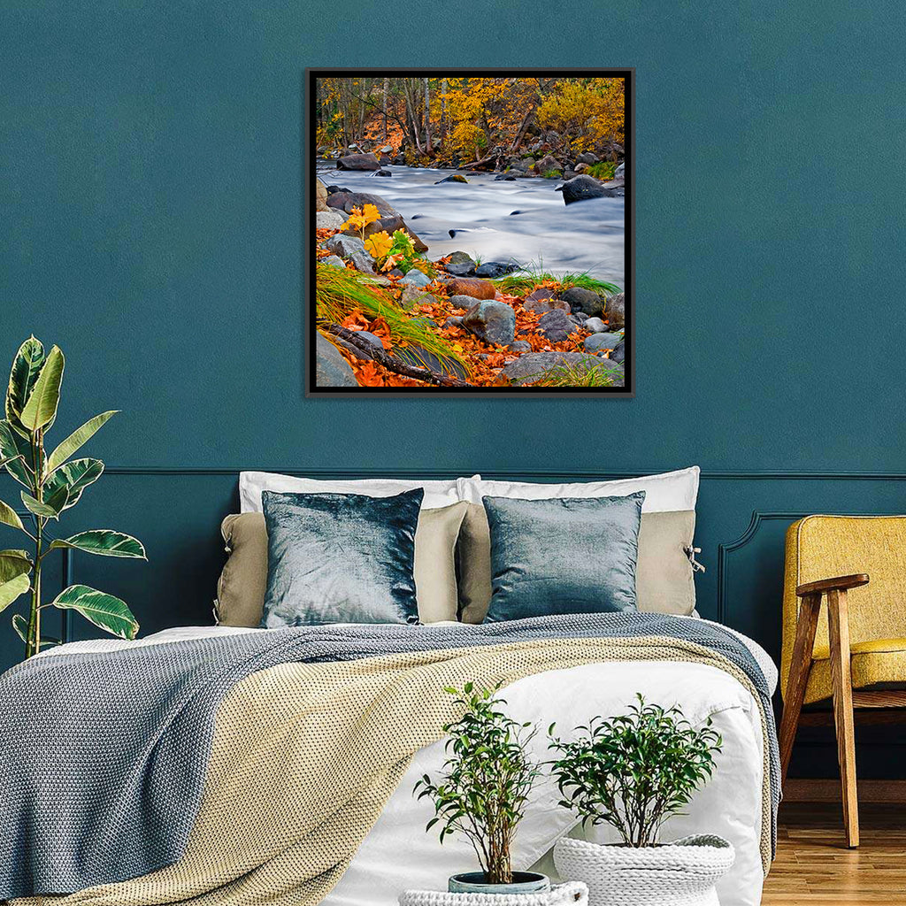 Golden Autumn Forest Creek Wall Art