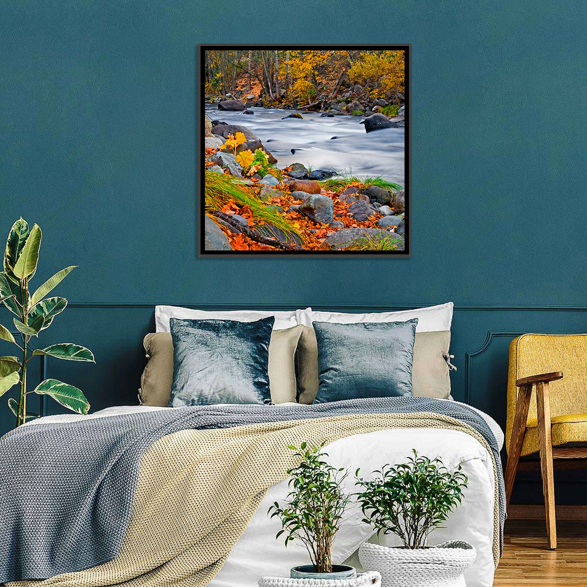 Golden Autumn Forest Creek Wall Art