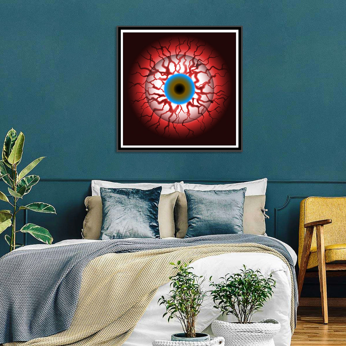 Close-up Eyeball Illustration Wall Art in a room, square