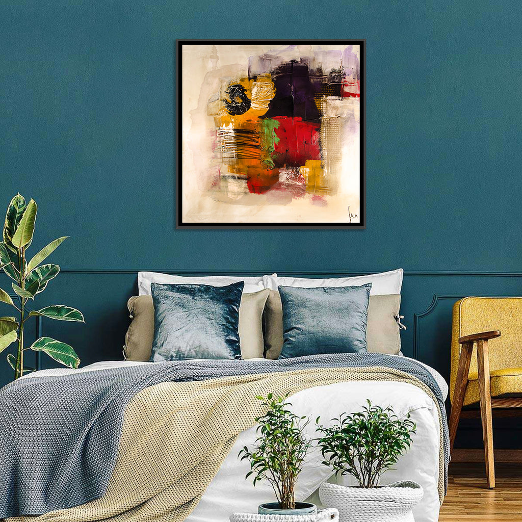 Bold Color Block Abstract with Black Circle Wall Art