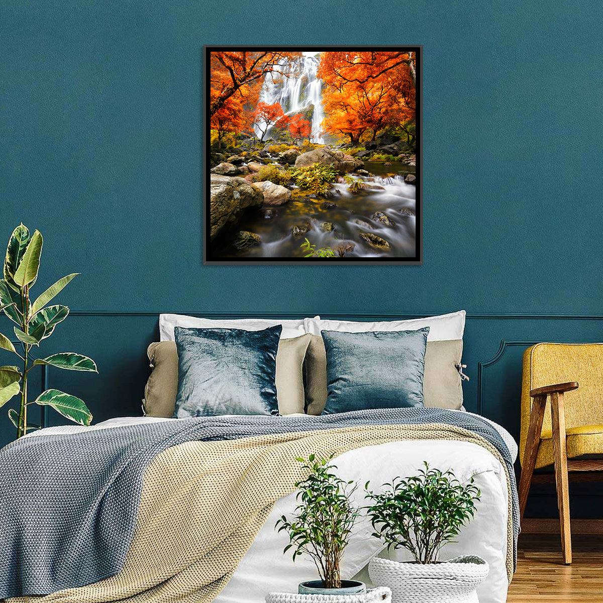 Autumn Forest Waterfall Wall Art