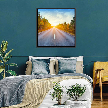 Sunlit Autumn Forest Road Wall Art