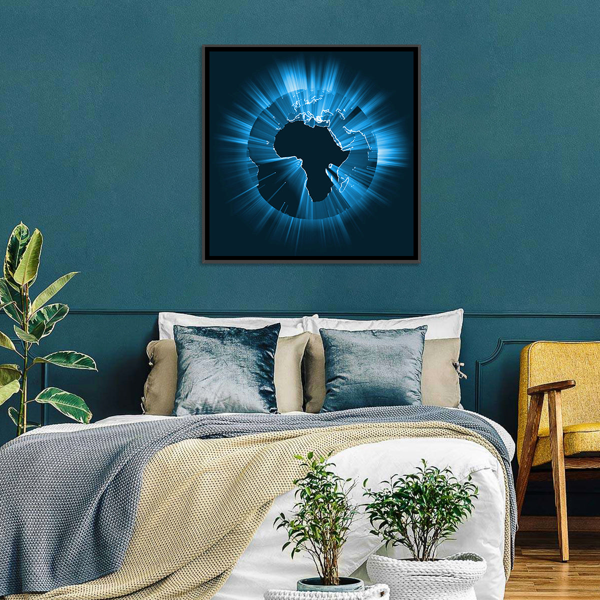 Glowing Africa Globe Wall Art in a room, square