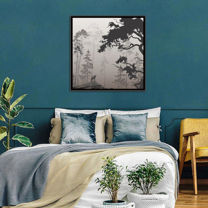 Howling Wolf in Misty Forest Wall Art