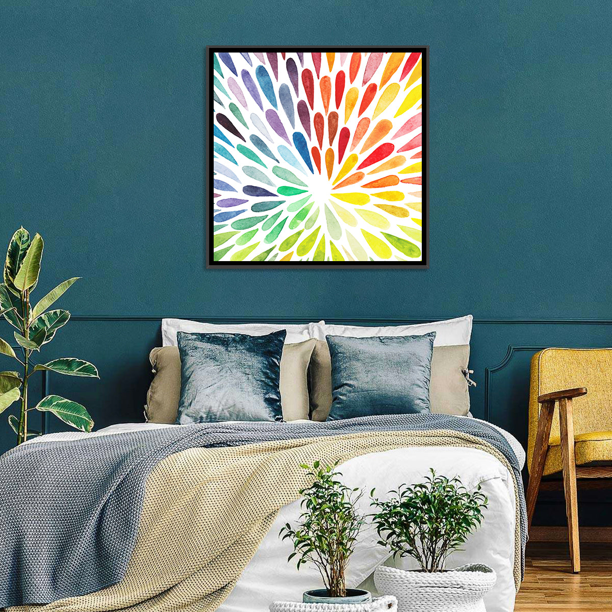 Watercolor Invasion Wall Art in a room, square