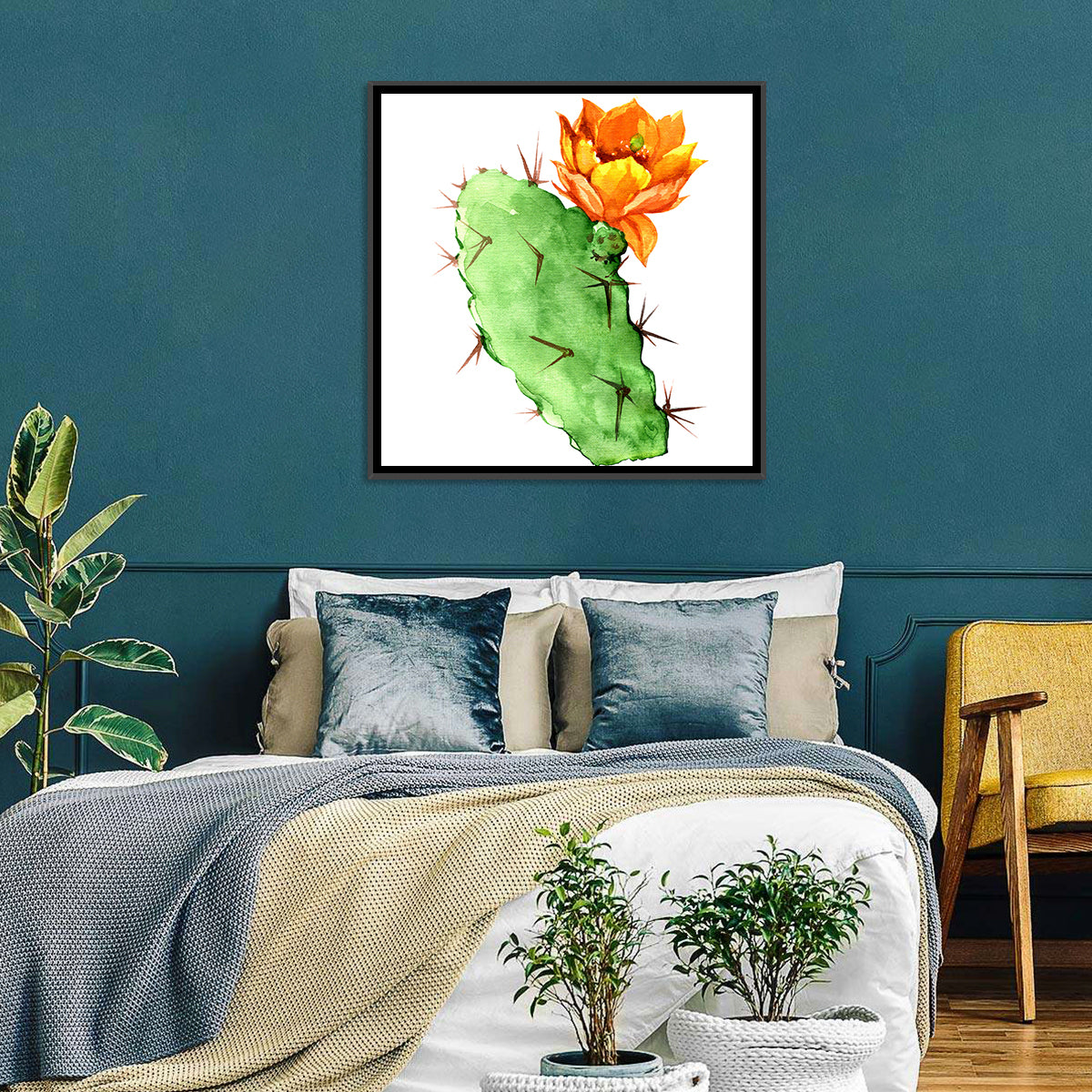 Opuntia Cactus Watercolor Wall Art