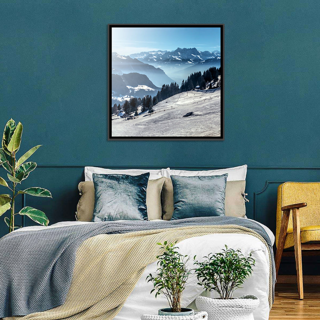 Sunlit Alpine Ski Slope Wall Art