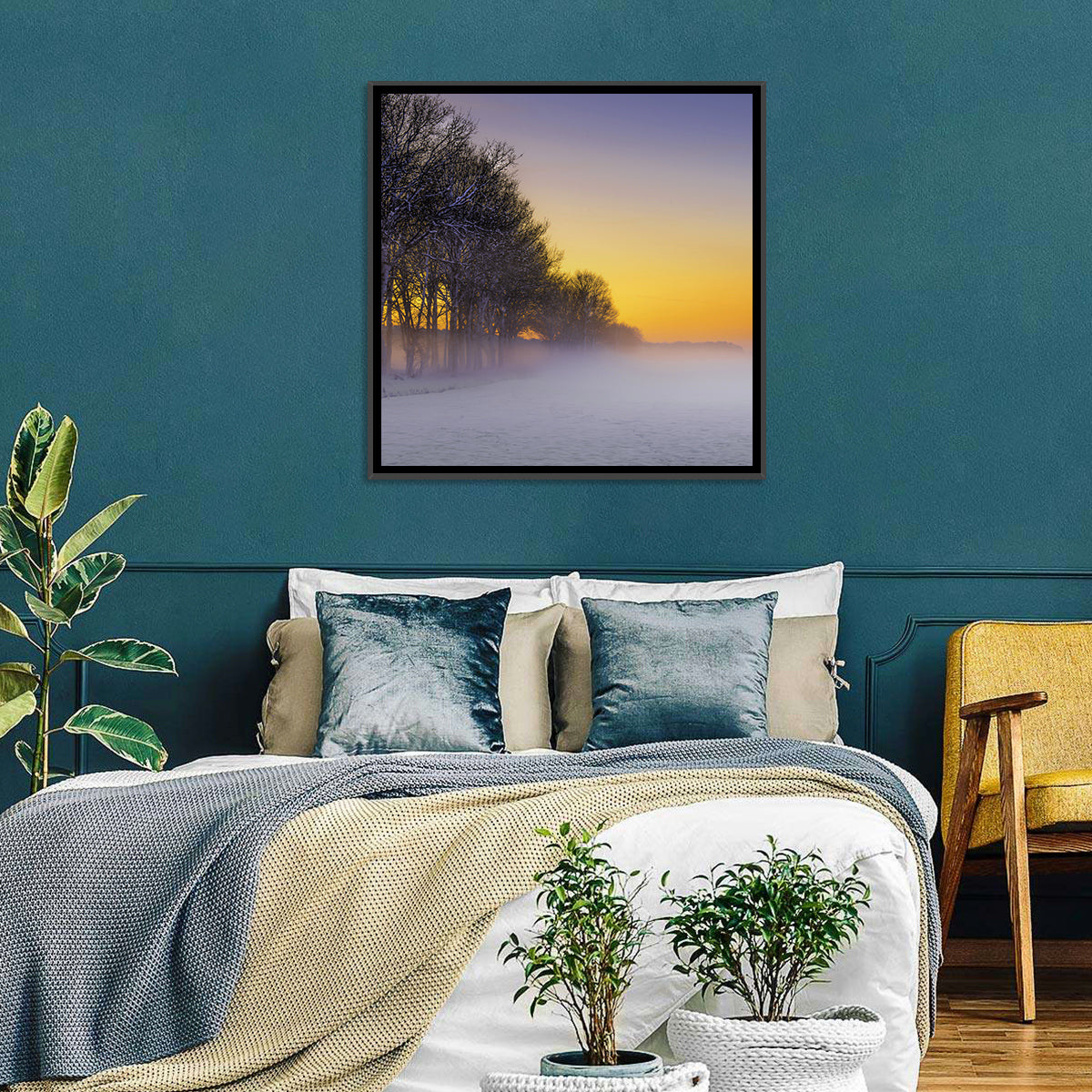 Foggy Winter Sunset Wall Art