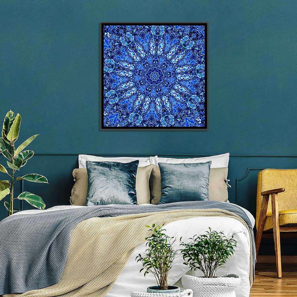 Blue Fractal Mandala Wall Art