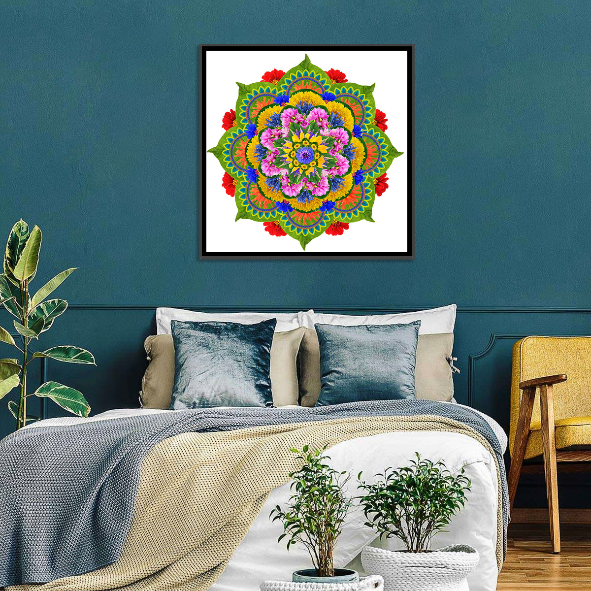 Vibrant Lotus Floral Mandala Wall Art