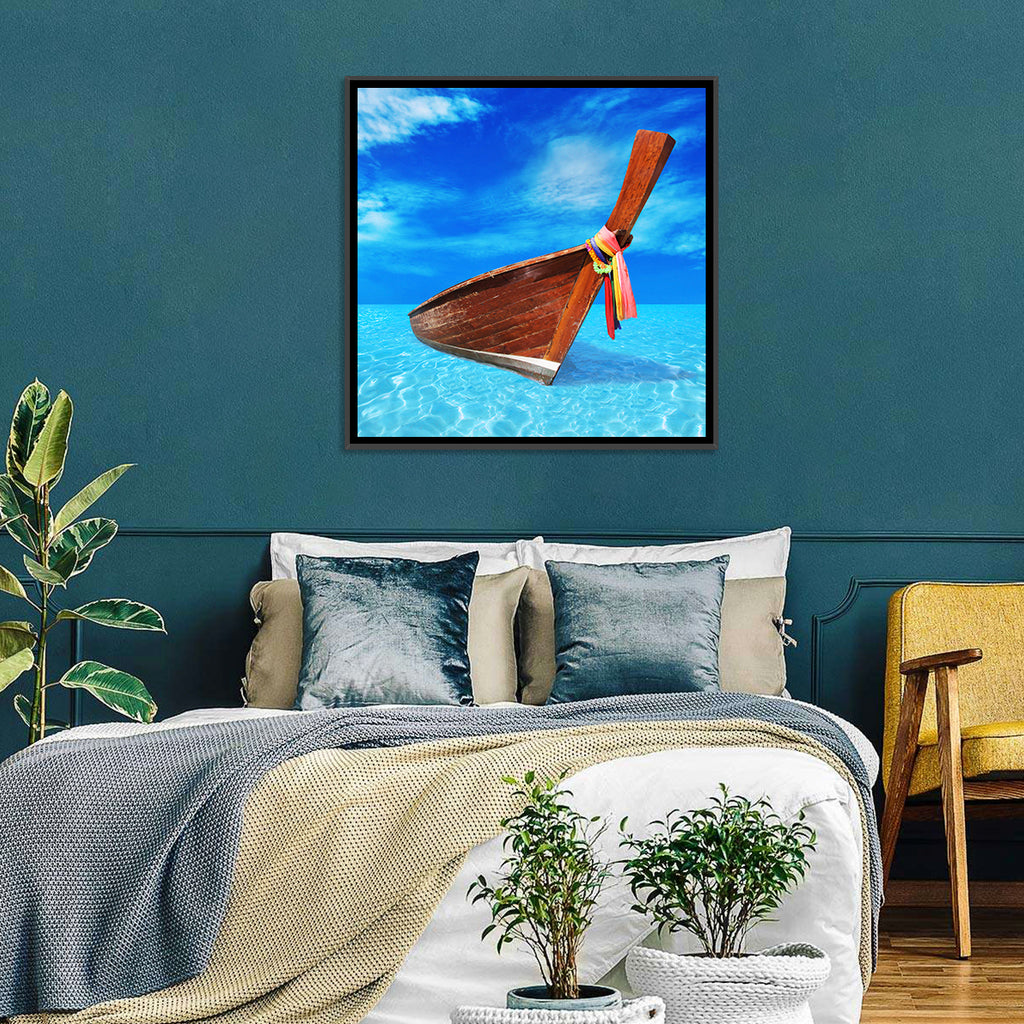 Long-tail Boat in Blue Sea Wall Art